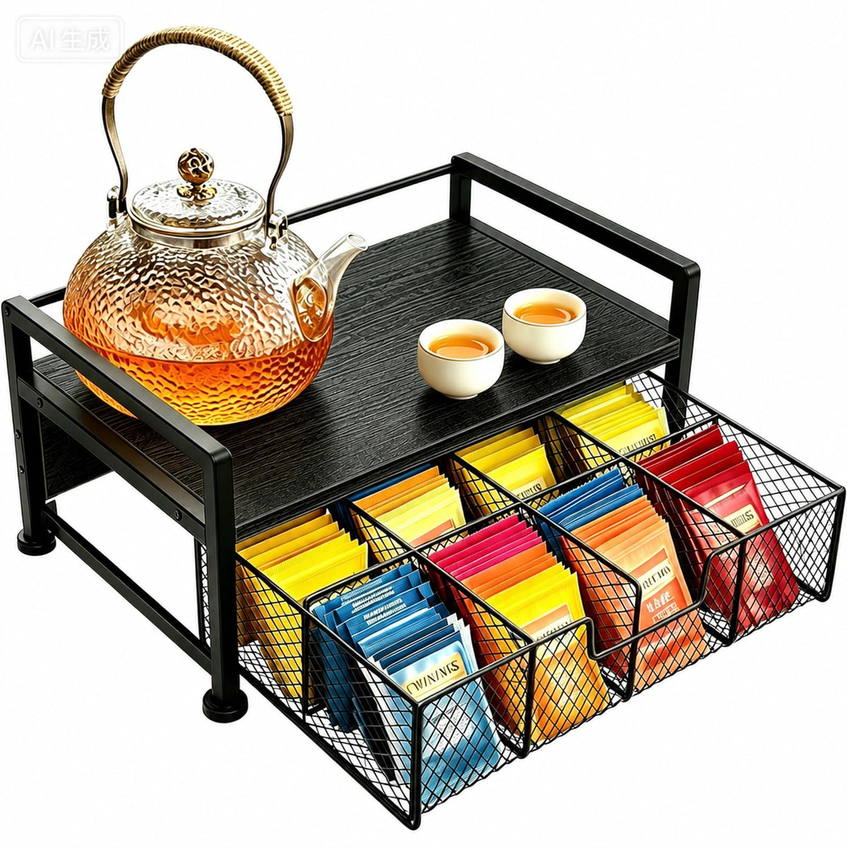 Tea Bag Organizer with Drawer and Tray
