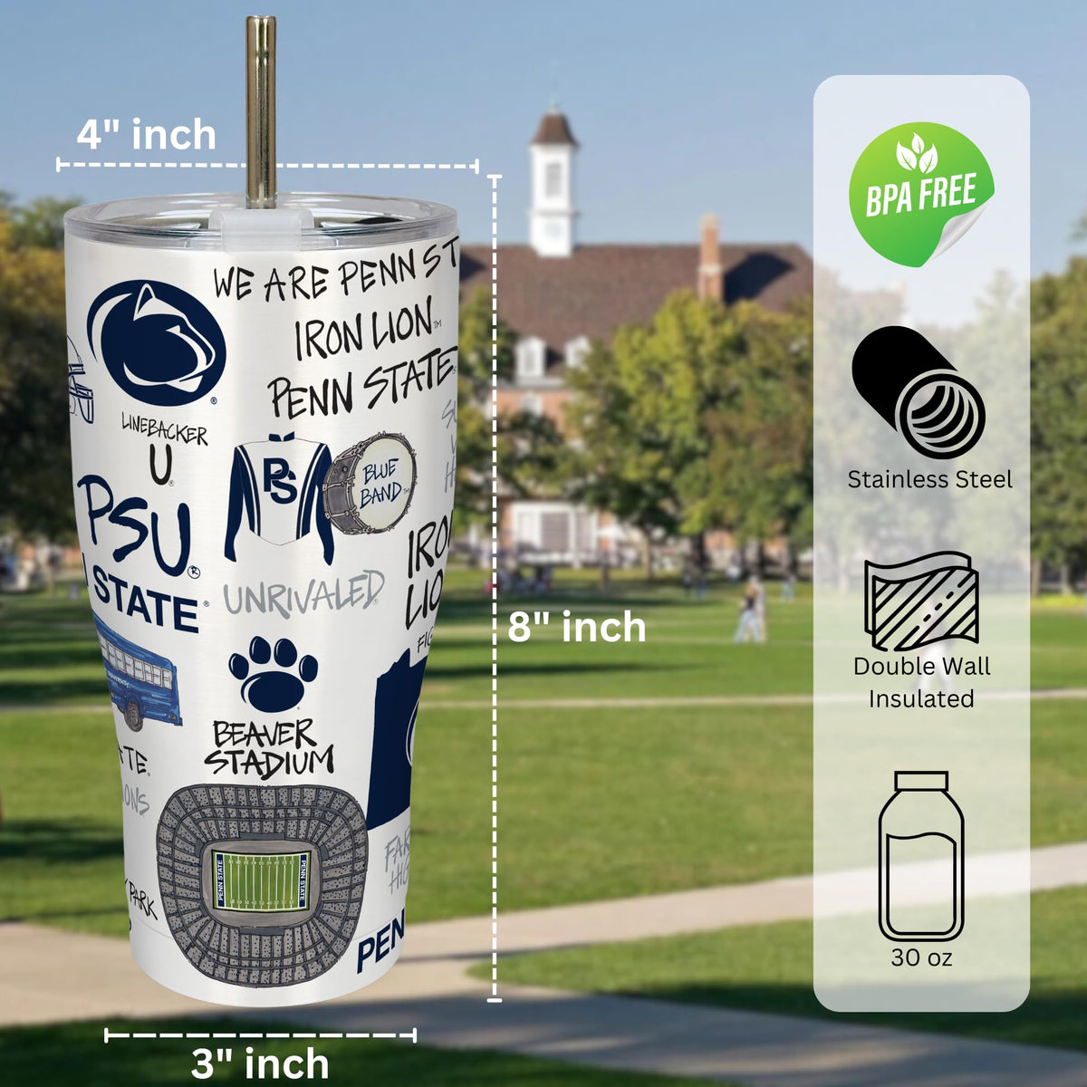 Penn State University 30oz Stainless Steel 3D Icon Travel Mug
