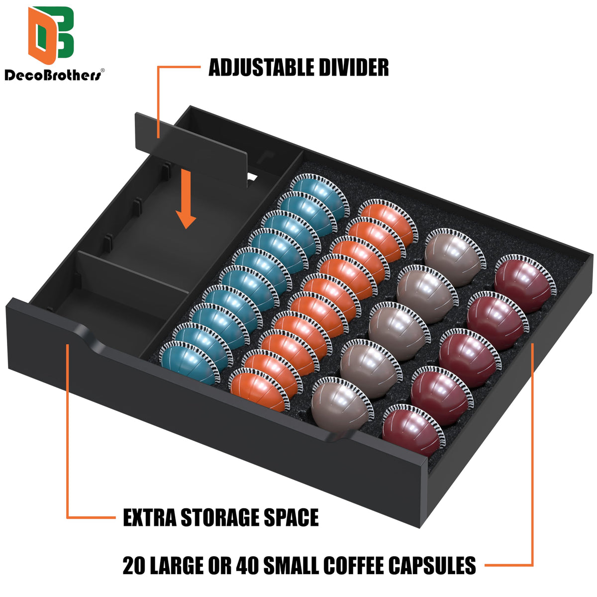 Wood Top Vertuo Pod Holder Drawer with Divider & Side Storage