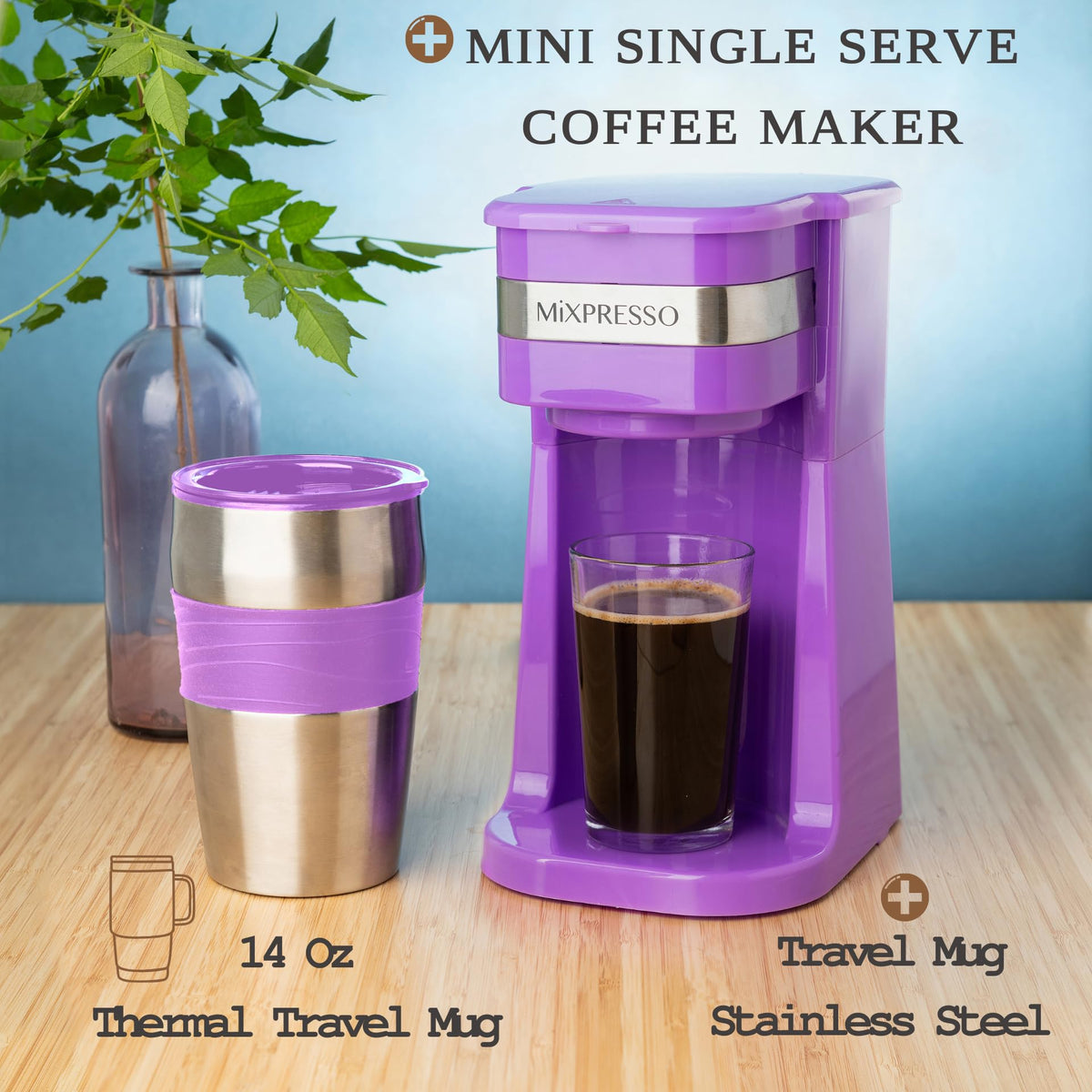 Single Serve & Single Cup Coffee Maker with 14oz Travel Mug (14 Ounce)
