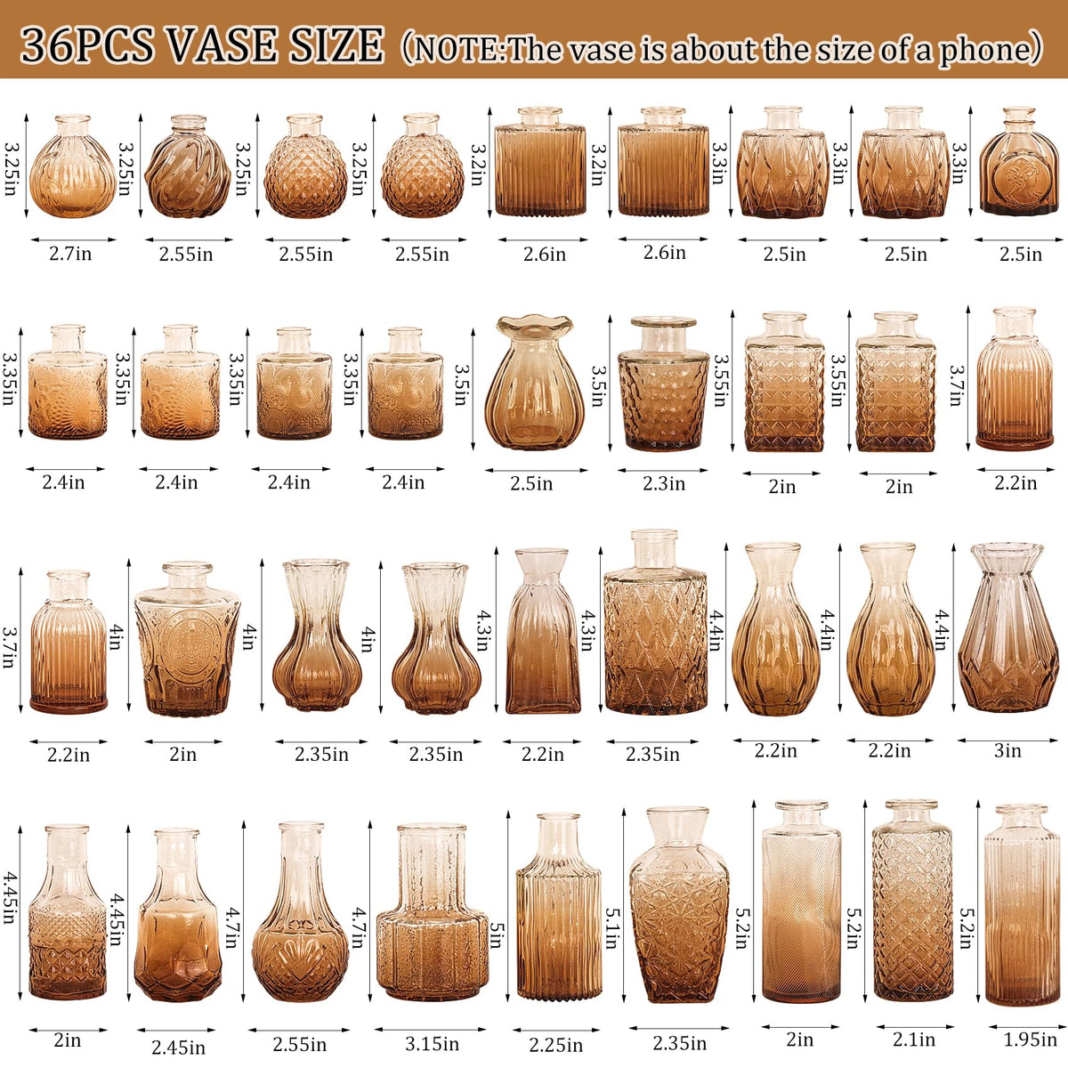 36Pcs Bud Vases Set Small Vintage Glass Bottles Bud Vases in Bulk Multiple Shape Cute Glass Vases for Rustic Wedding Centerpieces Table Decorations and Home Decor (36 Count)