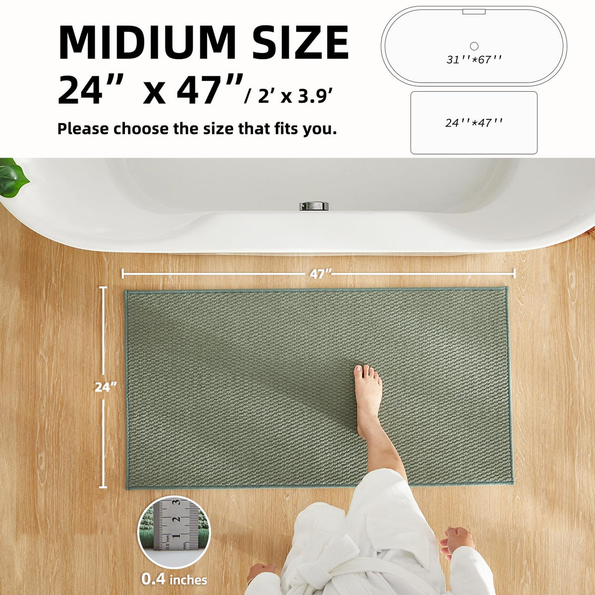 Bathroom Rugs Non Slip Washable (7.8334 Sq Ft)