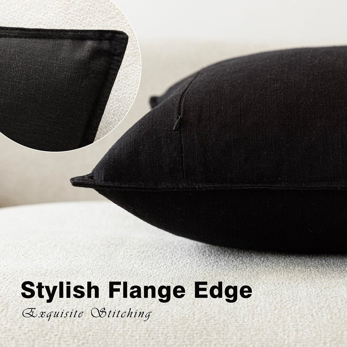 Pack of 2 Decorative Linen Solid Throw Pillow Covers Soft Accent Cushion Case Boho Farmhouse Neutral Pillowcase for Chair Couch Sofa Bedroom Living Room Home Decor 26 x 26 Inch Black (2 Count)