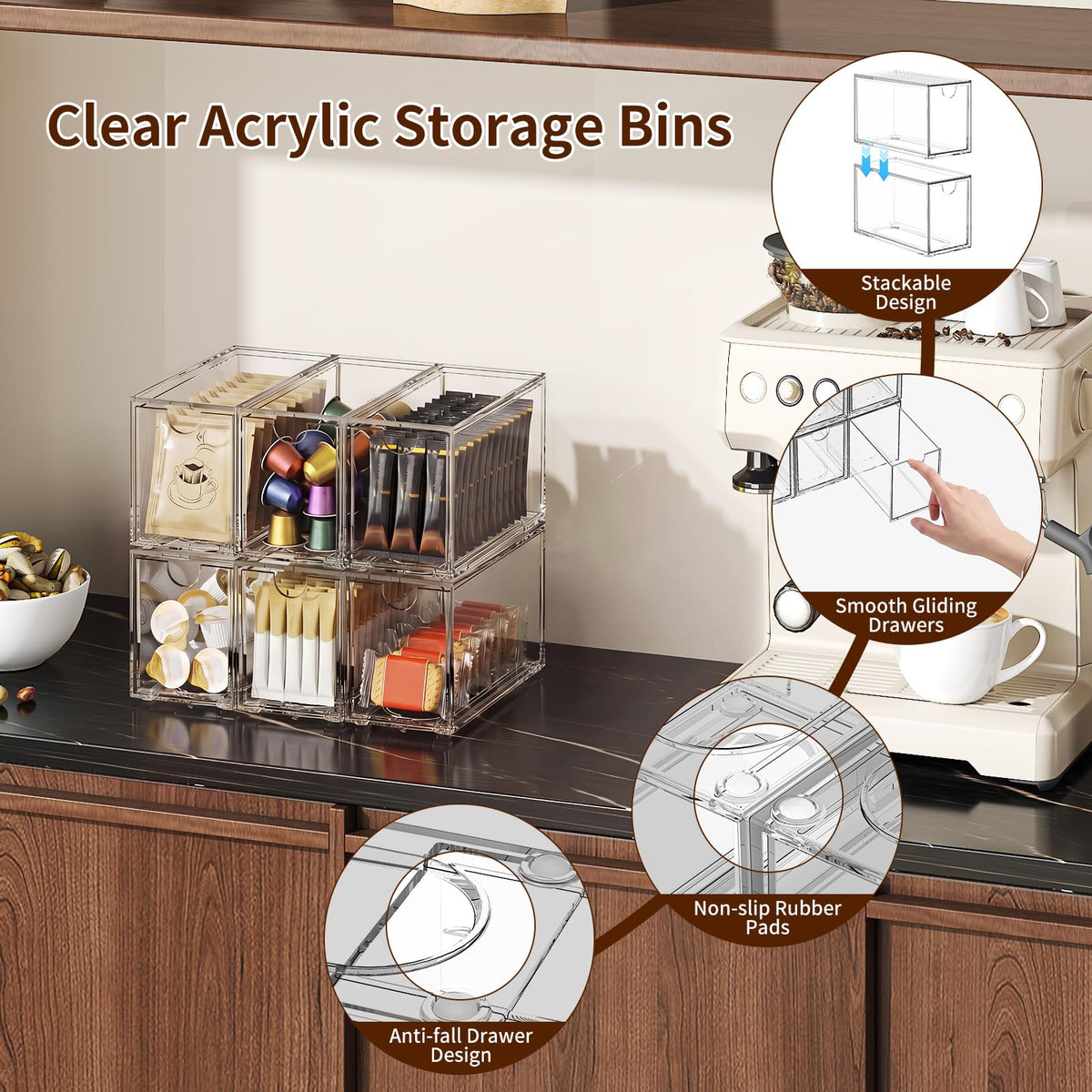 6 Pack Clear Stackable Tea Bag Organizer