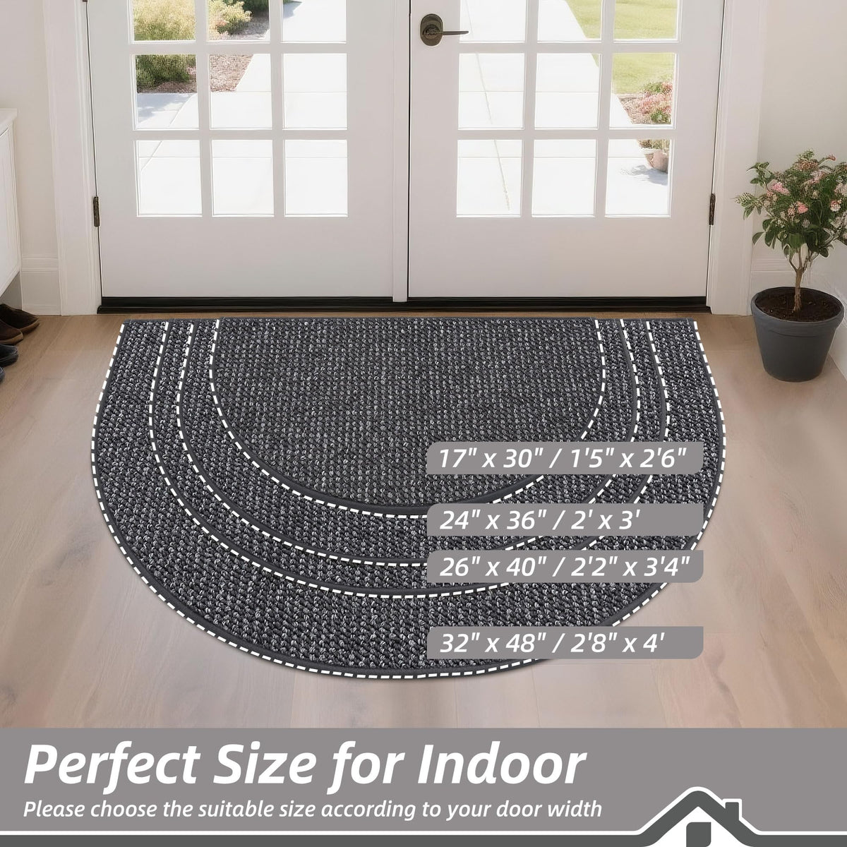 Dirt Trapper Door Mat 36" x 60" Half Circle Non Slip (15 Sq Ft)