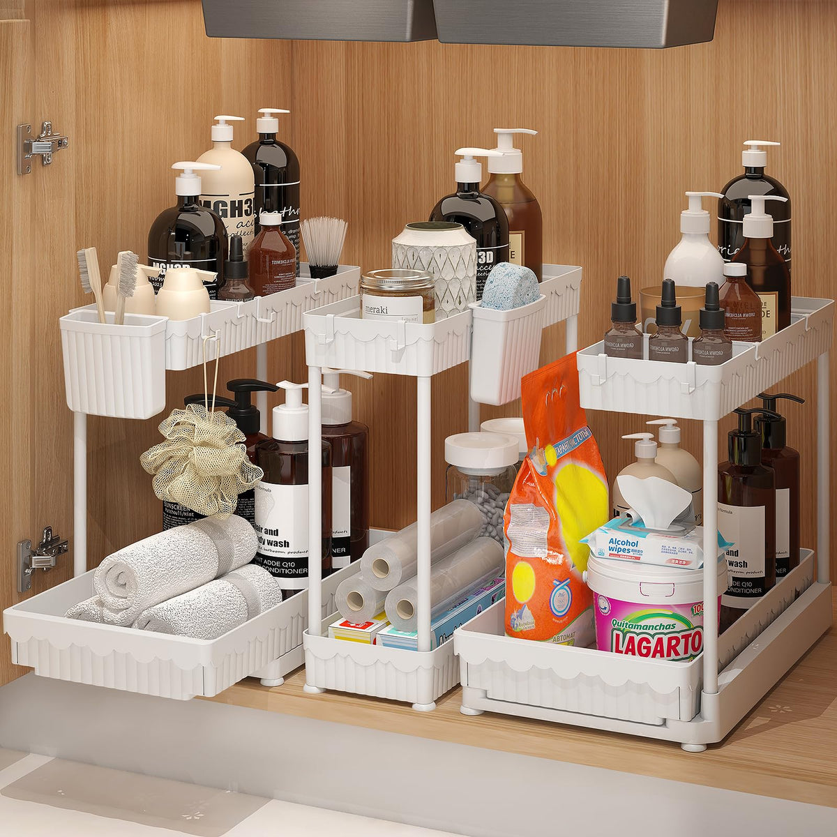 3-Pack 2-Tier L-Shaped Under Sink Organizers with Sliding Drawers (3 Count)