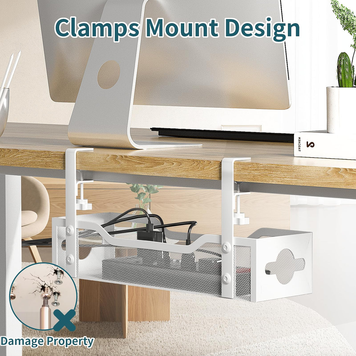 Under Desk Cable Management Tray 2 Pack (2 Count)