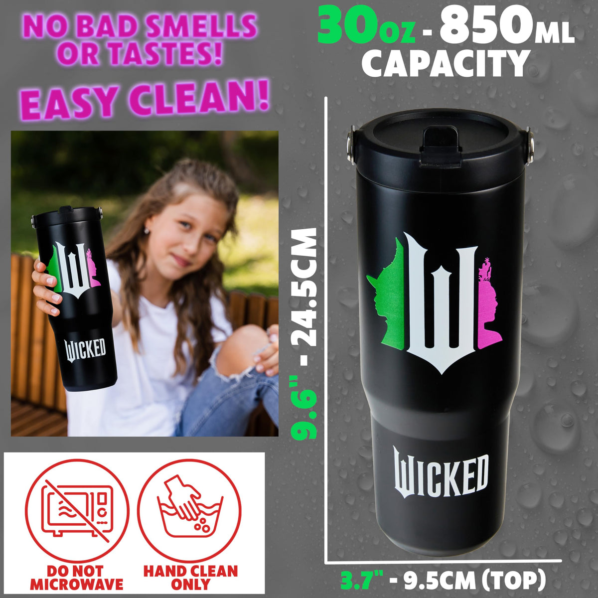 Wicked Tumbler with Straw 30oz Girls Teens Insulated Cup with Lid Handle Travel Mug Cups with Lids for School Sports Gifts for Girls