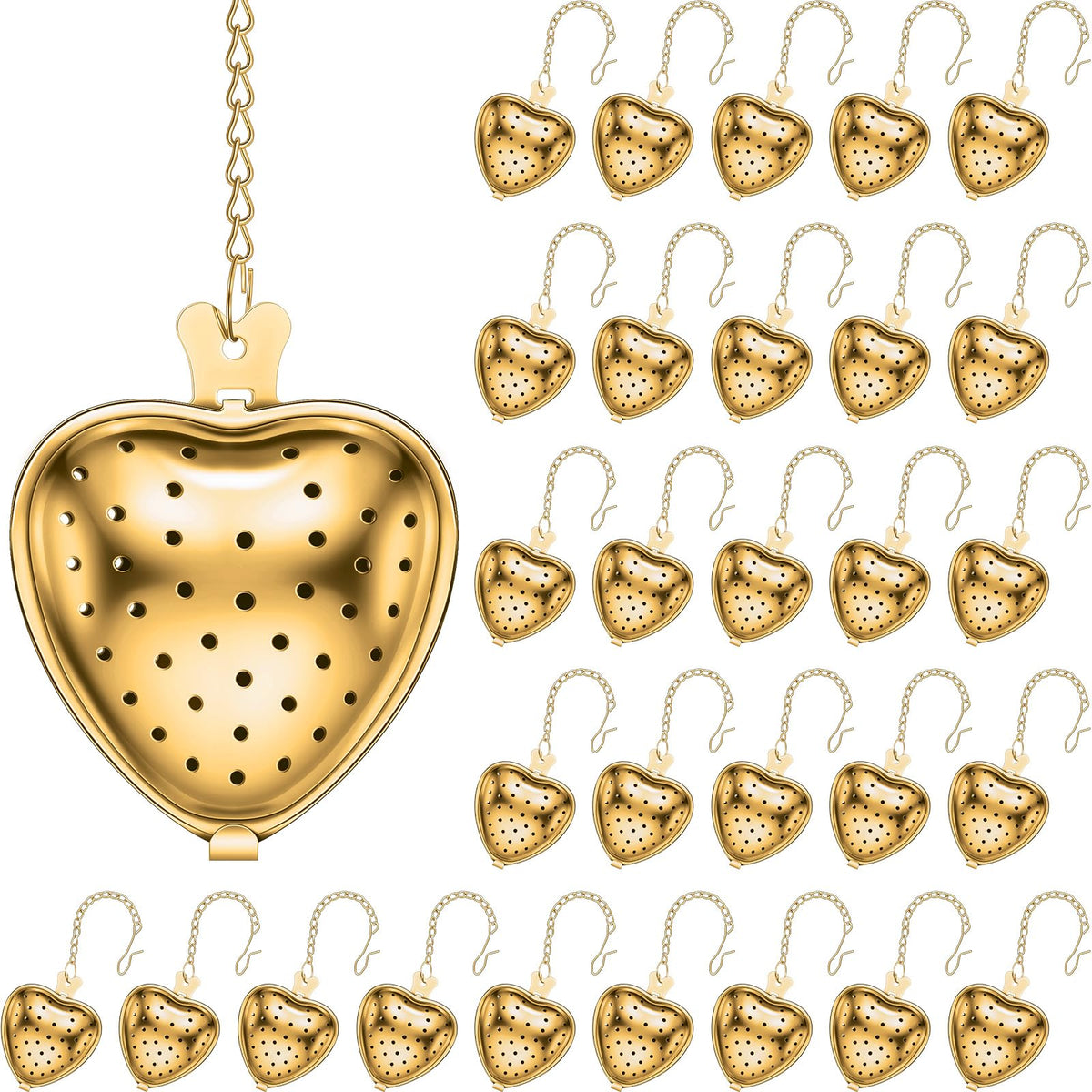 50 Pcs Stainless Steel Tea Strainer Ball Infuser Loose Leaf Steeper Interval Diffuser Heart Shape Mesh Filters with Extended Chain Hook for tea party Seasonings Cup Bottle