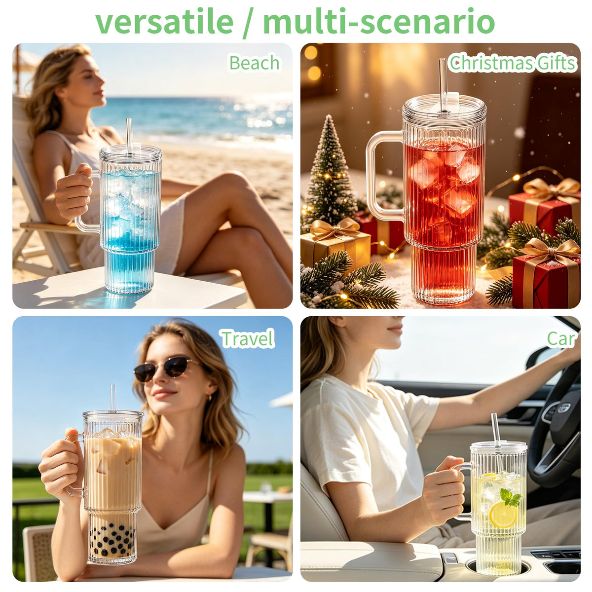 40oz Ribbed Glass Tumbler with Handle (40 Count)
