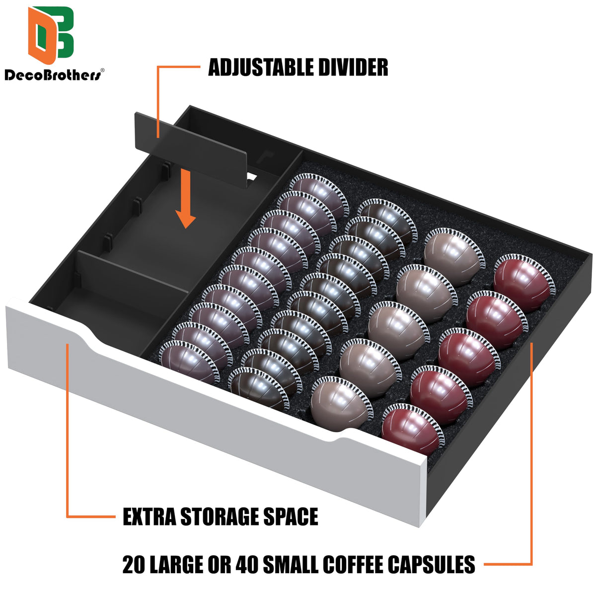 Wood Top Vertuo Pod Holder Drawer with Divider & Side Storage