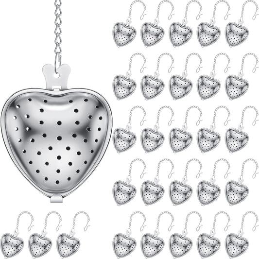 50 Pcs Stainless Steel Tea Strainer Ball Infuser Loose Leaf Steeper Interval Diffuser Heart Shape Mesh Filters with Extended Chain Hook for tea party Seasonings Cup Bottle