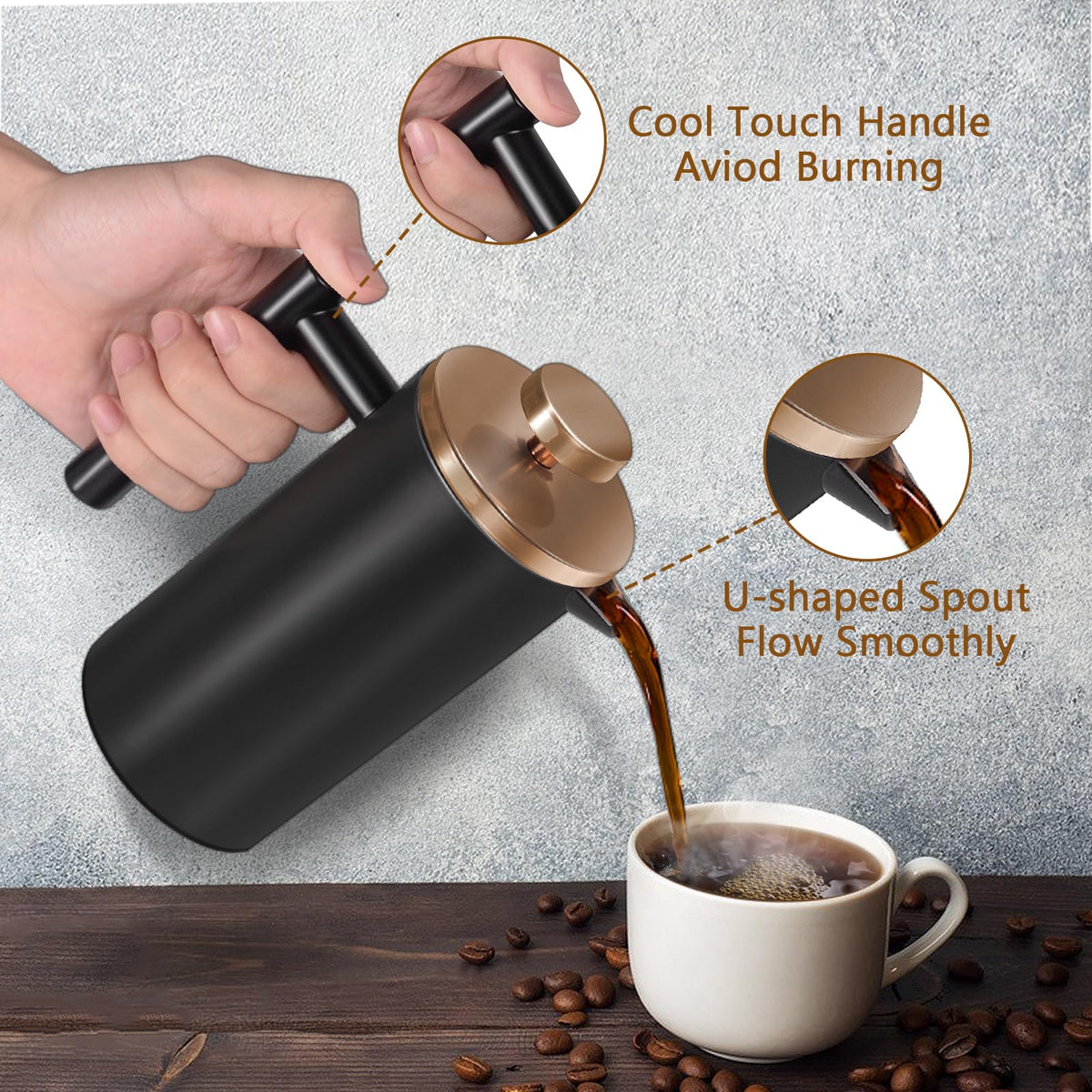 Black Stainless Steel French Press Coffee Maker