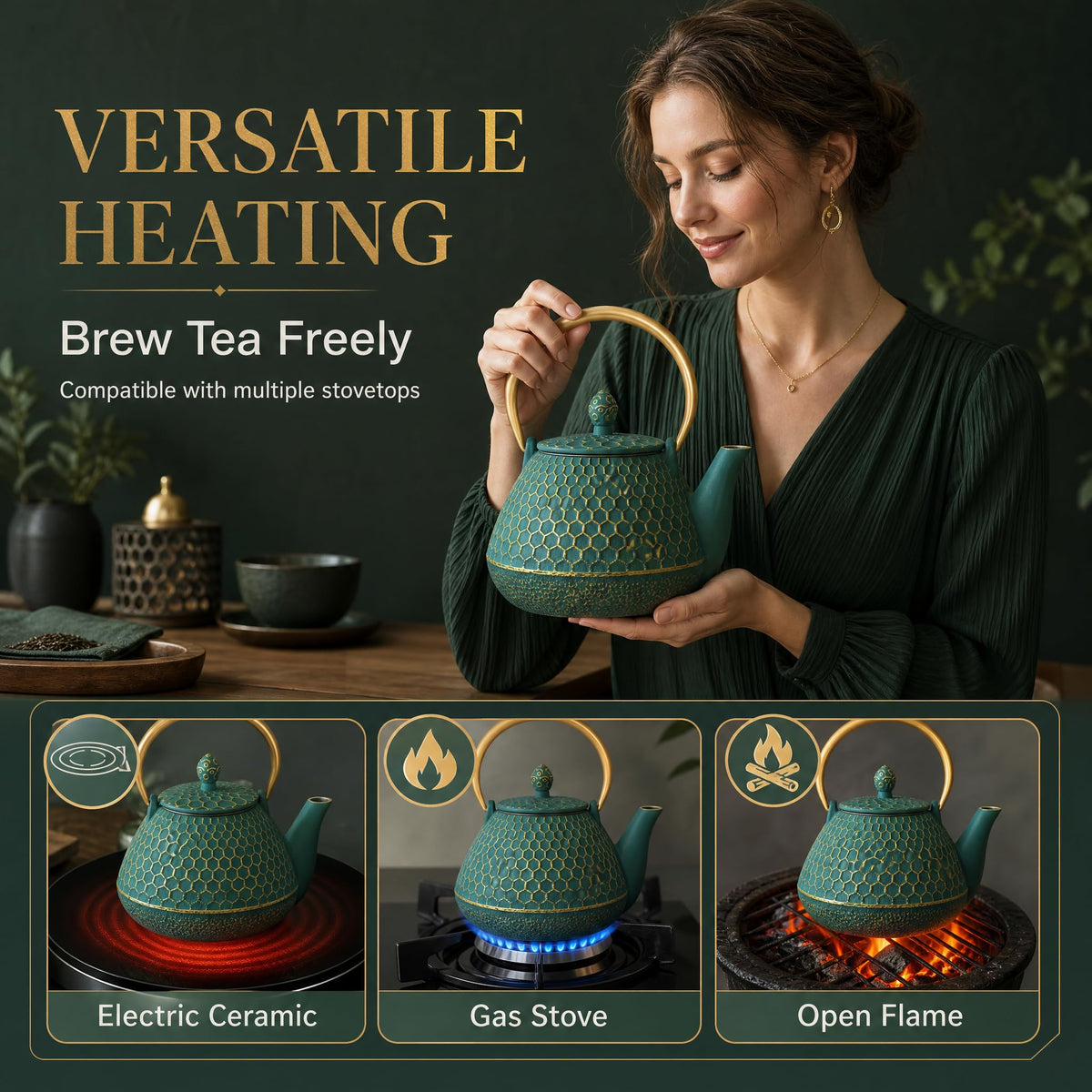 54oz Cast Iron Tea Kettle for Stovetop