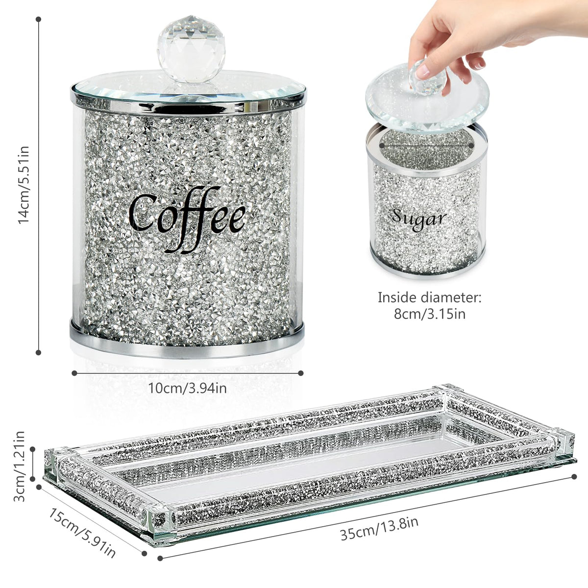 Coffee Sugar Tea Crystal Canister Set of 4 (4 Count)