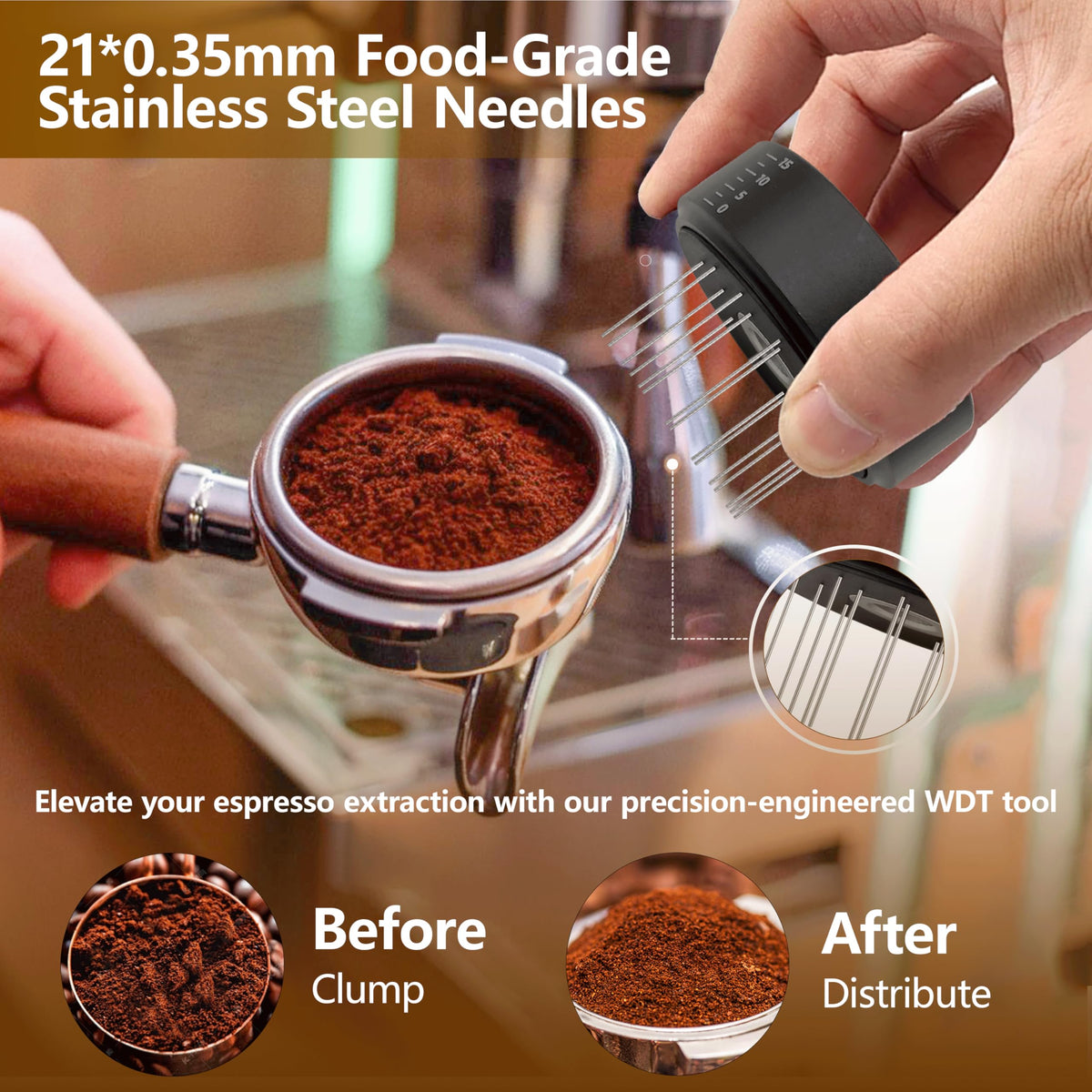 3-in-1 Coffee Distributor and Tamper with WDT Tool – Espresso Distribution Tool Set, Professional Espresso Accessories Kit, Fits 51mm Portafilters (51mm)