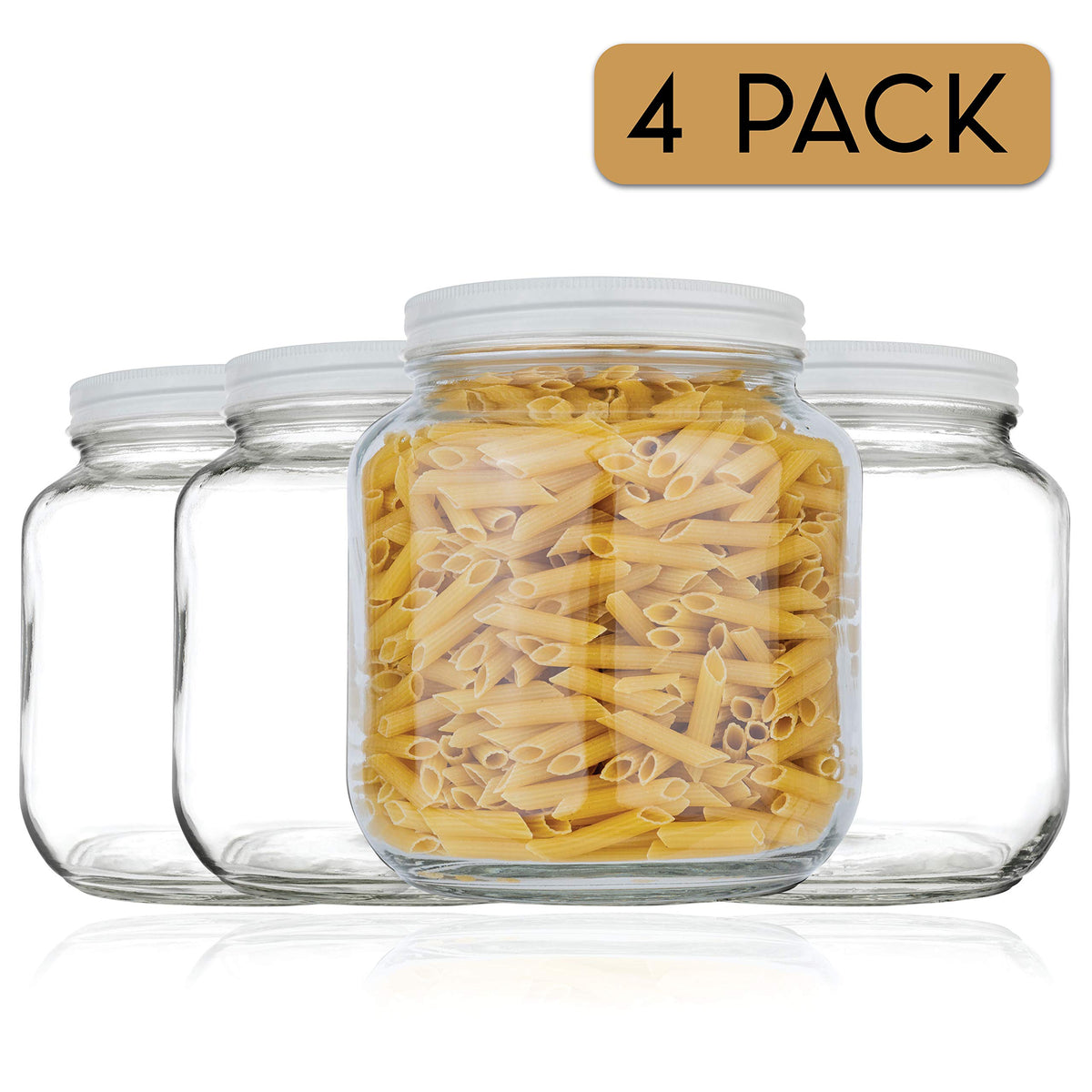 Half Gallon Mason Jars Wide Mouth with Airtight White Metal Lids (4 Count)
