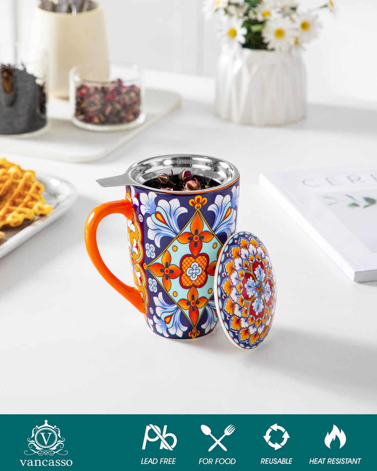 Ceramic Tea Mug with Infuser and Lid