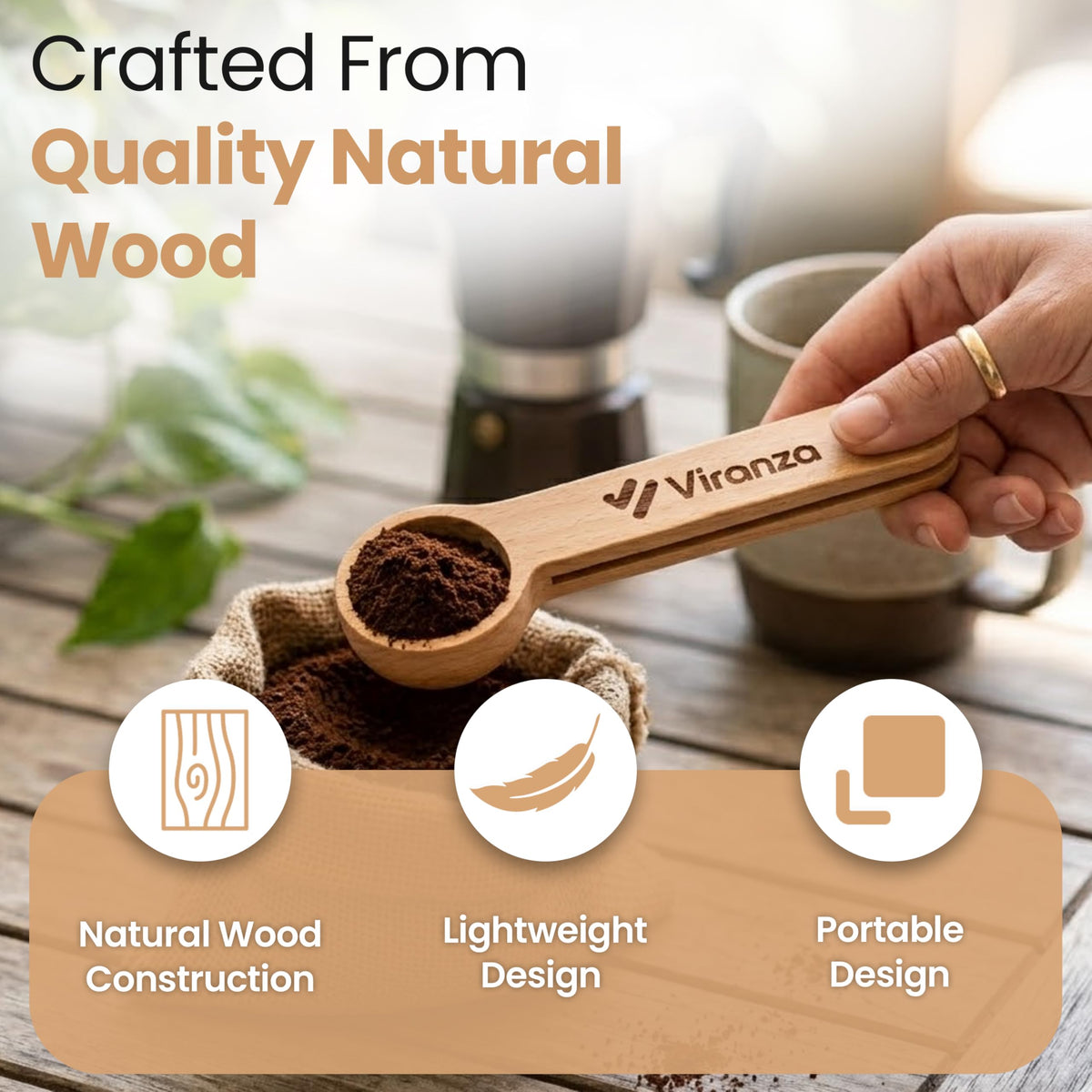 15ml Wooden Coffee Scoop with Bag Clip