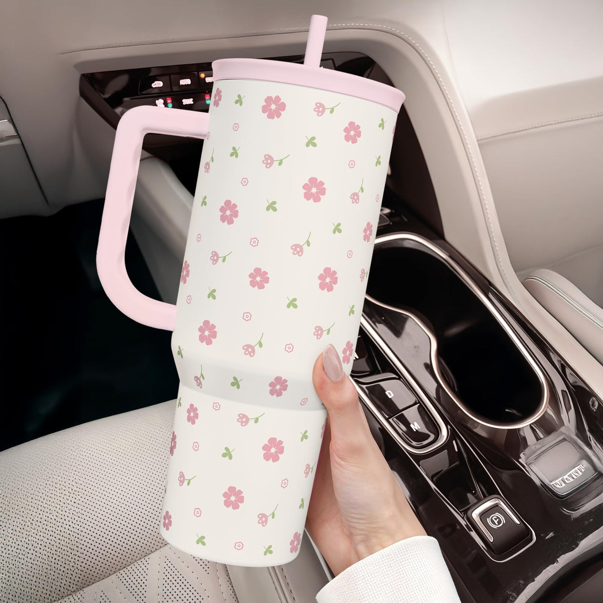 Floral 40oz Tumbler with Handle and Straw