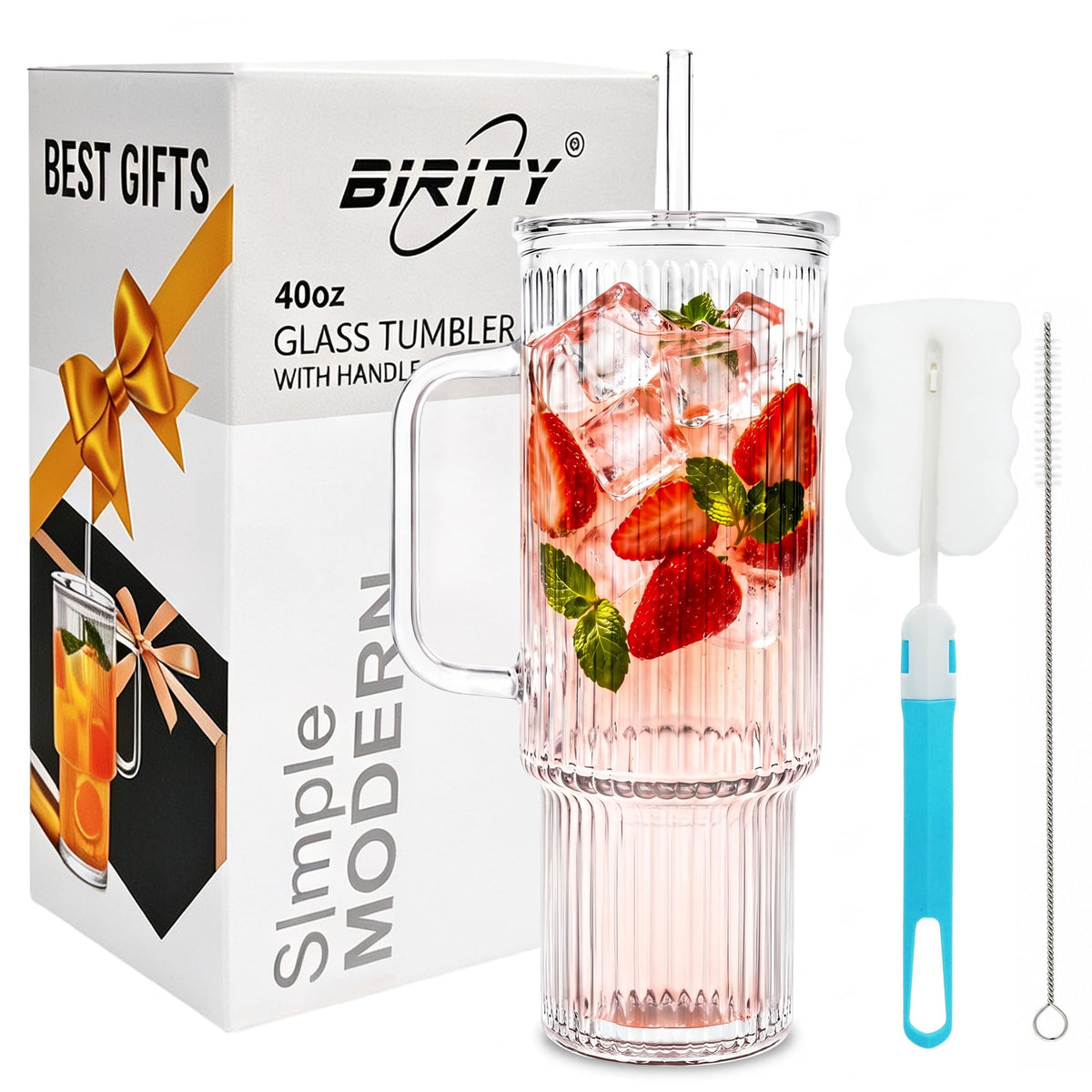 40oz Ribbed Glass Tumbler with Handle (40 Count)