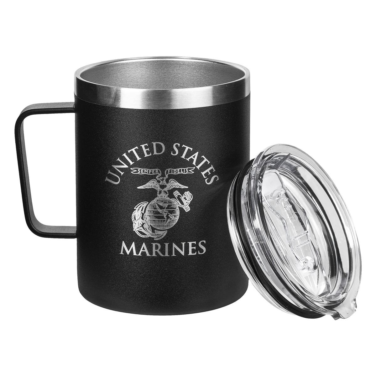 USMC 12oz Black Double Wall Vacuum Insulated Stainless Steel Marine Corps Coffee Tumbler Travel Mug