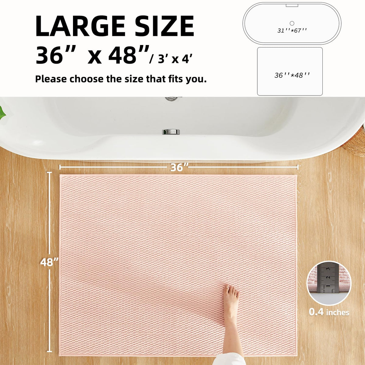Large Bathroom Rugs Non Slip Washable Bath Rugs Super Absorbent Bathroom Rug Thin Quick Dry Low Pile Bath Mats