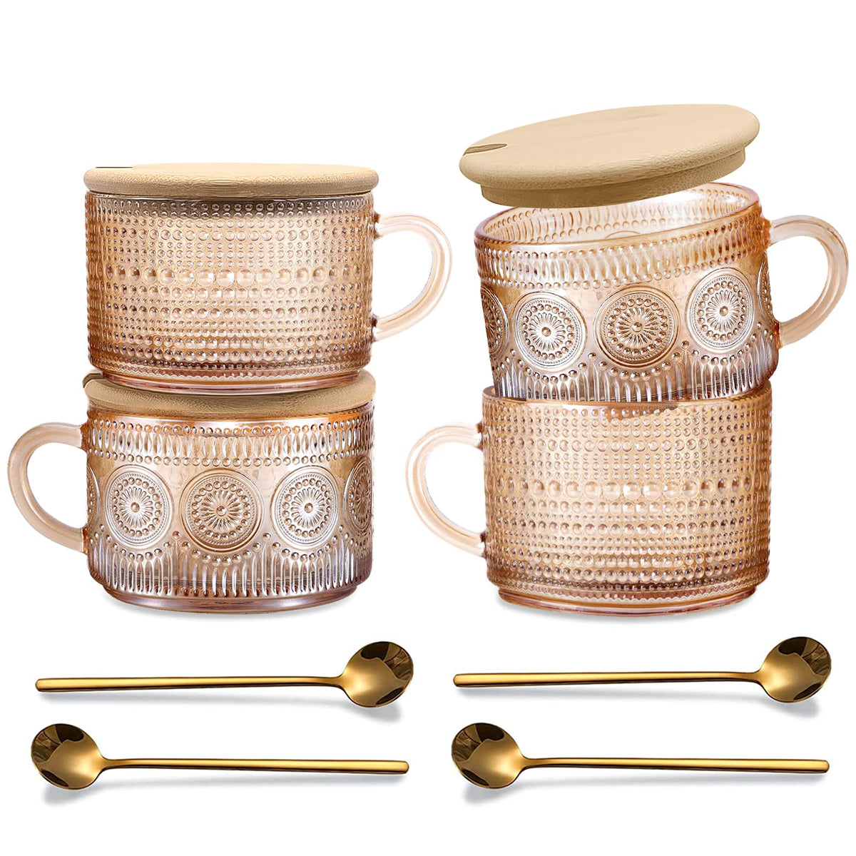 Amber Vintage Glass Coffee Mugs gifts for women (4 Count)