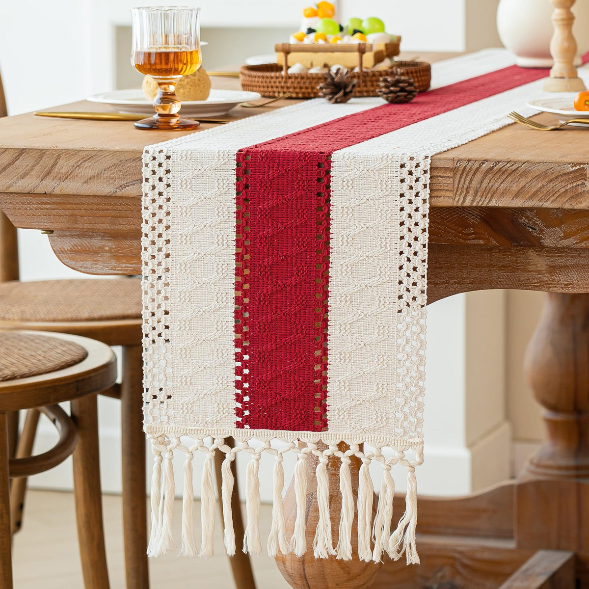 Boho Table Runner for Home Decor 12x72 Red Fall Coffee Table Decor (6 Foot)