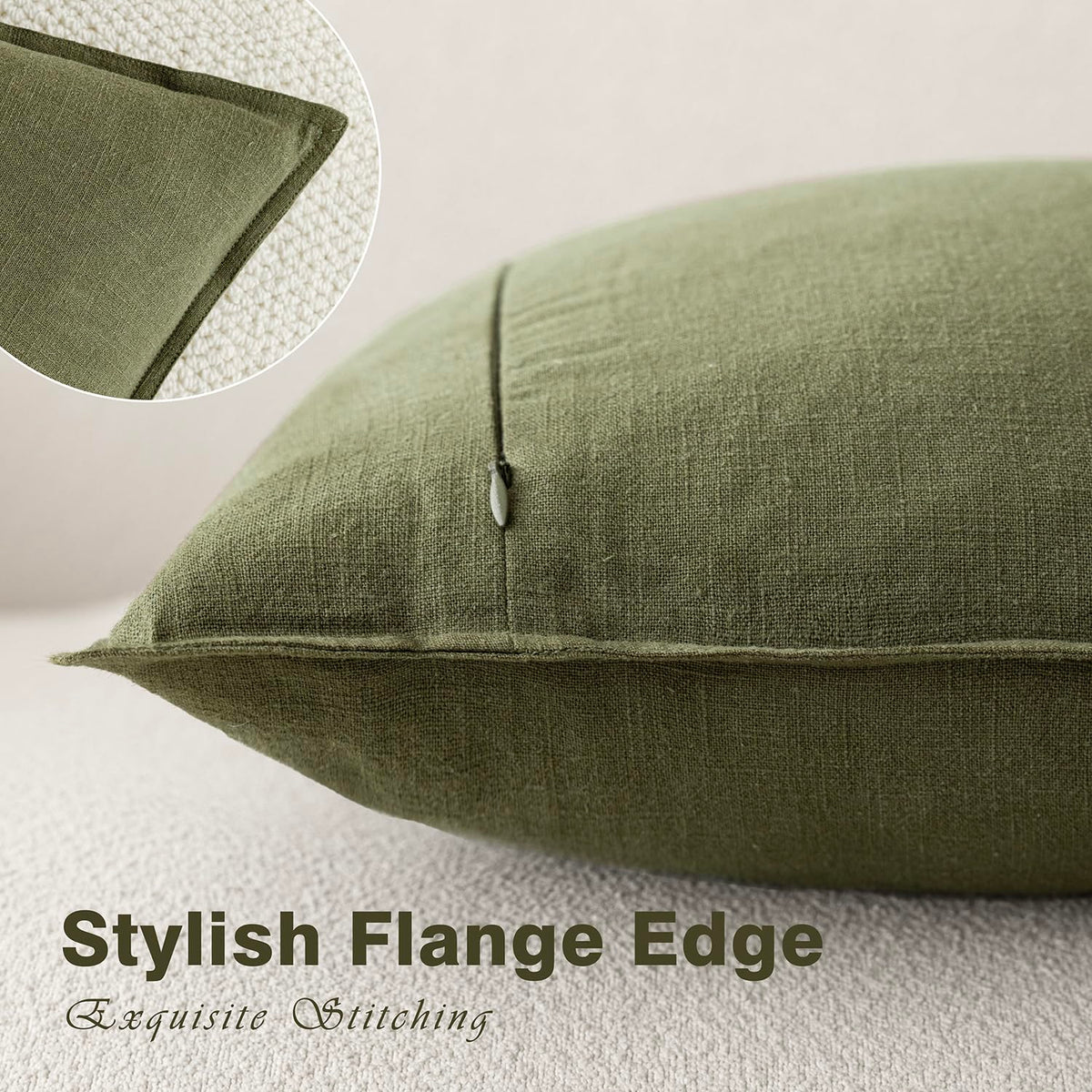 Pack of 2 Decorative Linen Solid Throw Pillow Covers Soft Accent Cushion Case Boho Farmhouse Pillowcase for Chair Couch Sofa Bedroom Living Room Home Decor 18 x 18 Inch Olive Green (2 Count)