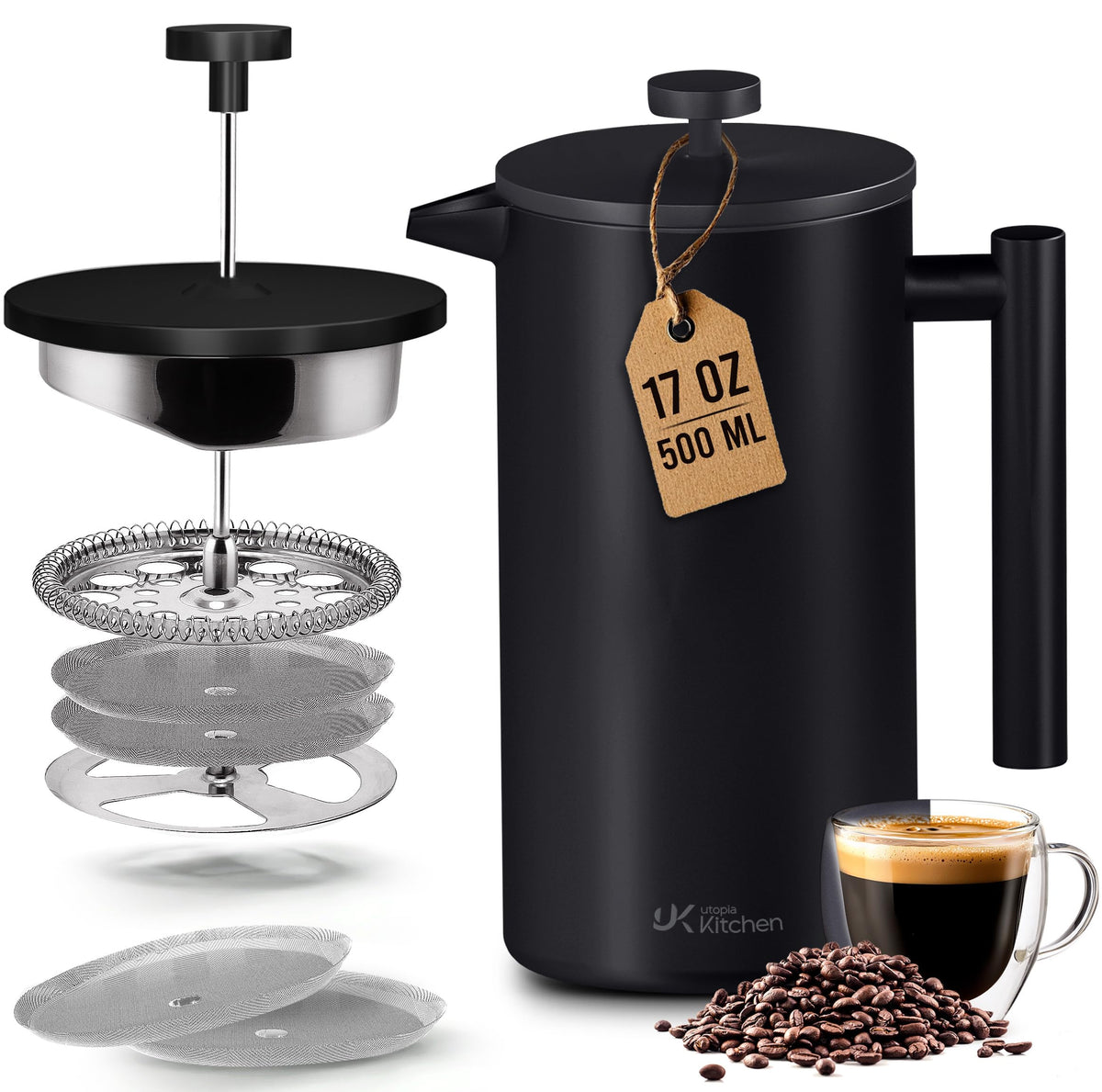 304 Grade Stainless Steel French Press 17 Oz