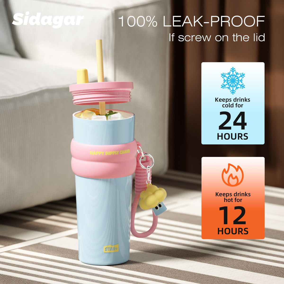 24 oz Stainless Steel Tumbler with Lid and Straw