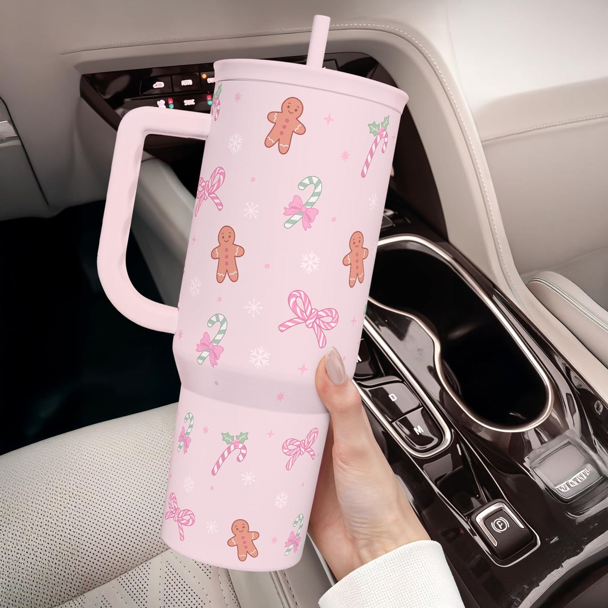 Christmas Theme 40oz Slider Tumbler with Handle and Straw