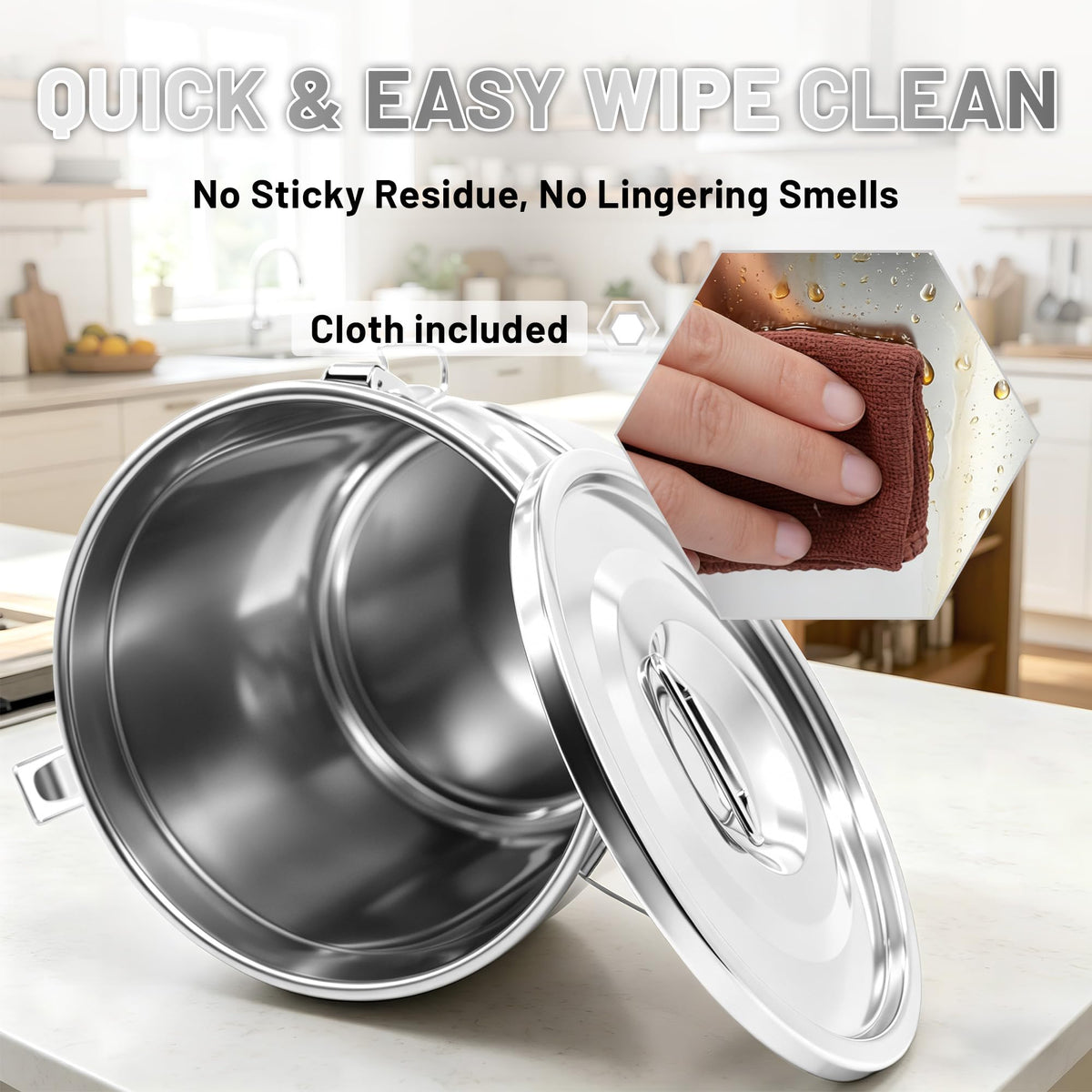 304 Stainless Steel Airtight Food Storage Container with Locking Lid & Clips 8.72gal
