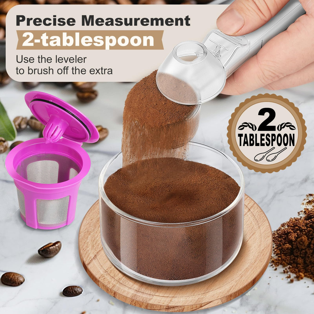 Coffee Scoop & Funnel for Reusable K Cup Refillable Coffee Pods (2 Count)