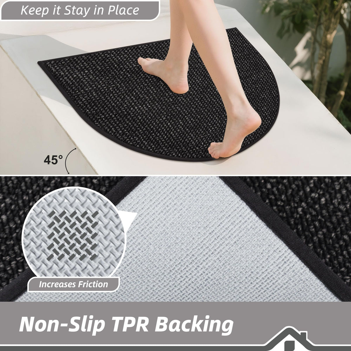 Dirt Trapper Door Mat 17" x 30" Half Circle Non Slip Rugs (2.125 Sq Ft)