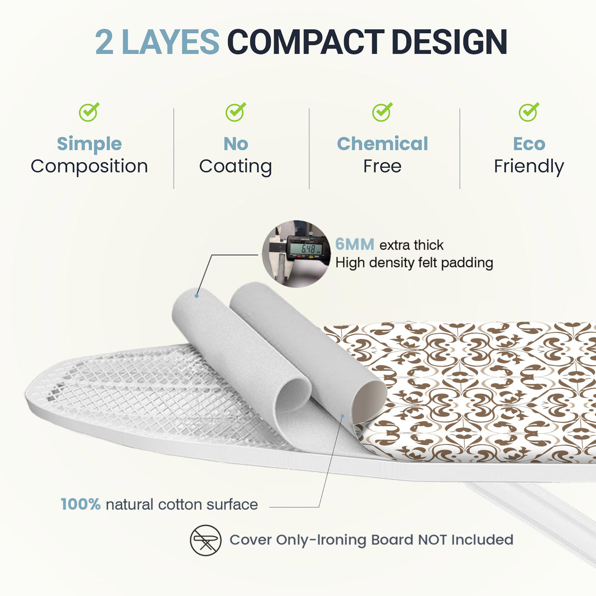 Ironing Board Cover and Pad 15"x54" Extra Thick Natural Cotton