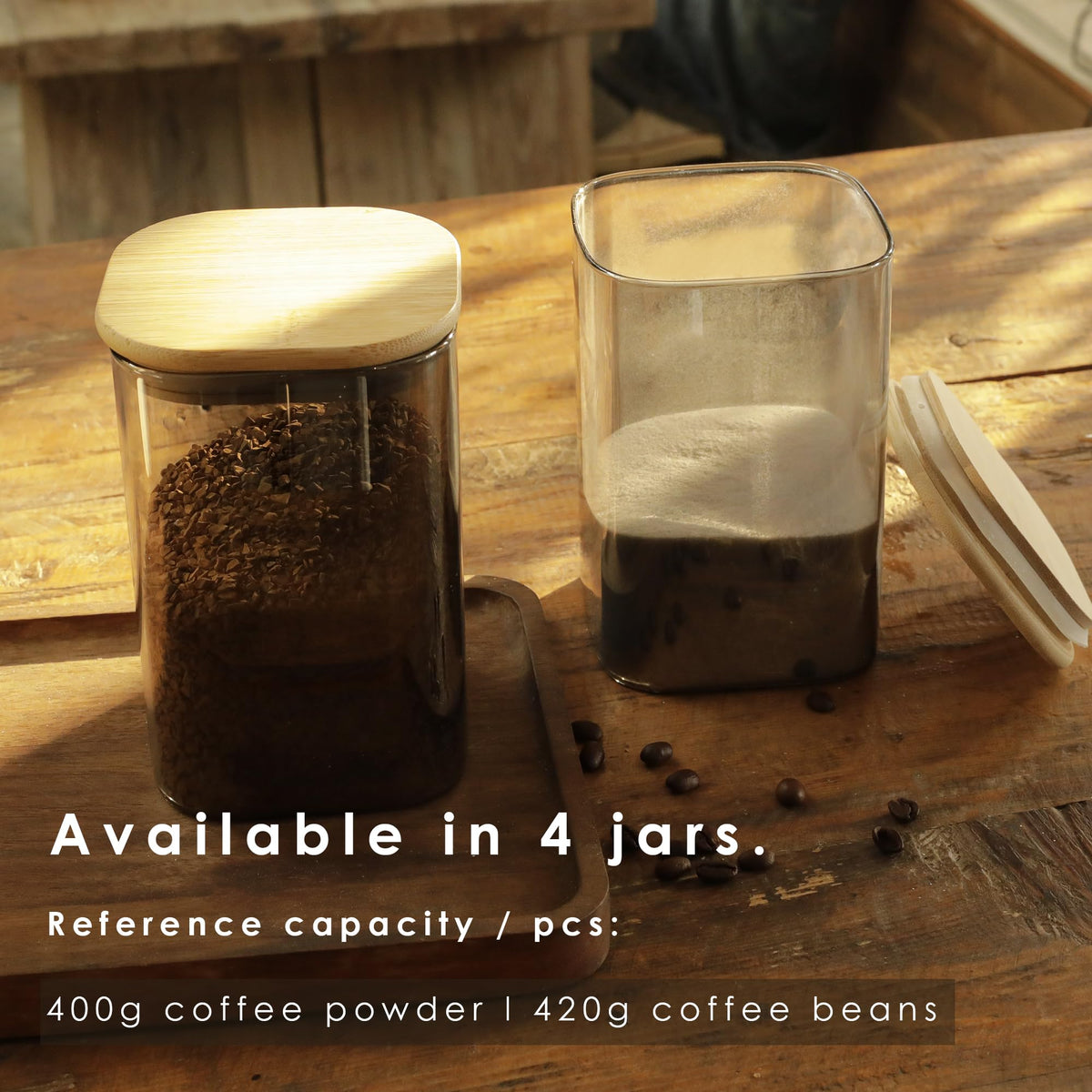 4-Pack Anti-UV Square Glass Storage Jars with Bamboo Lids (1.22Qt) (4 Count)