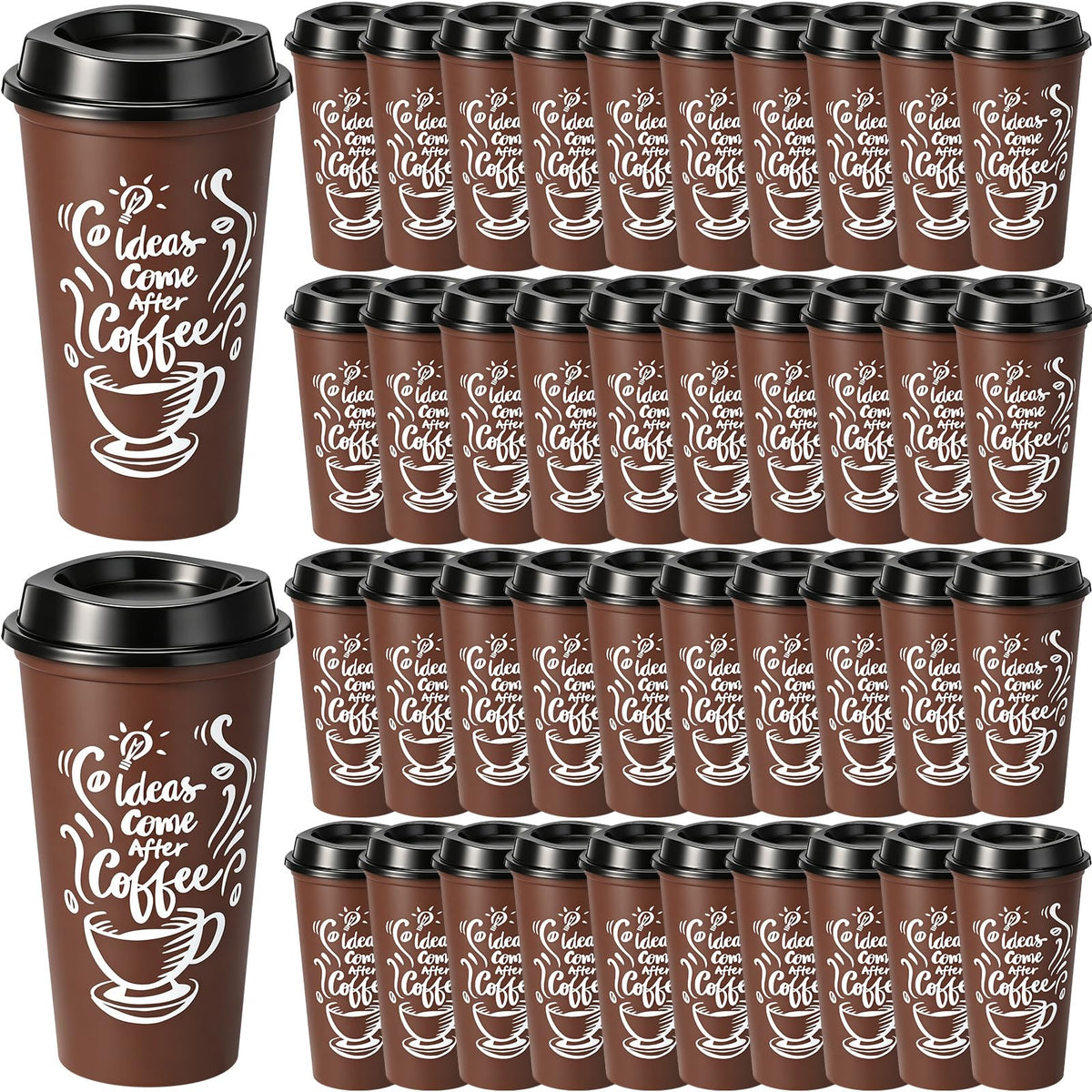 45 Pack 16 oz Reusable Coffee Cups with Lids Water Bottle Iced Coffee Travel Mug Portable Plastic Tea Tumblers Bulk for Hot and Cold Drinks Birthdays Party (45 Count)