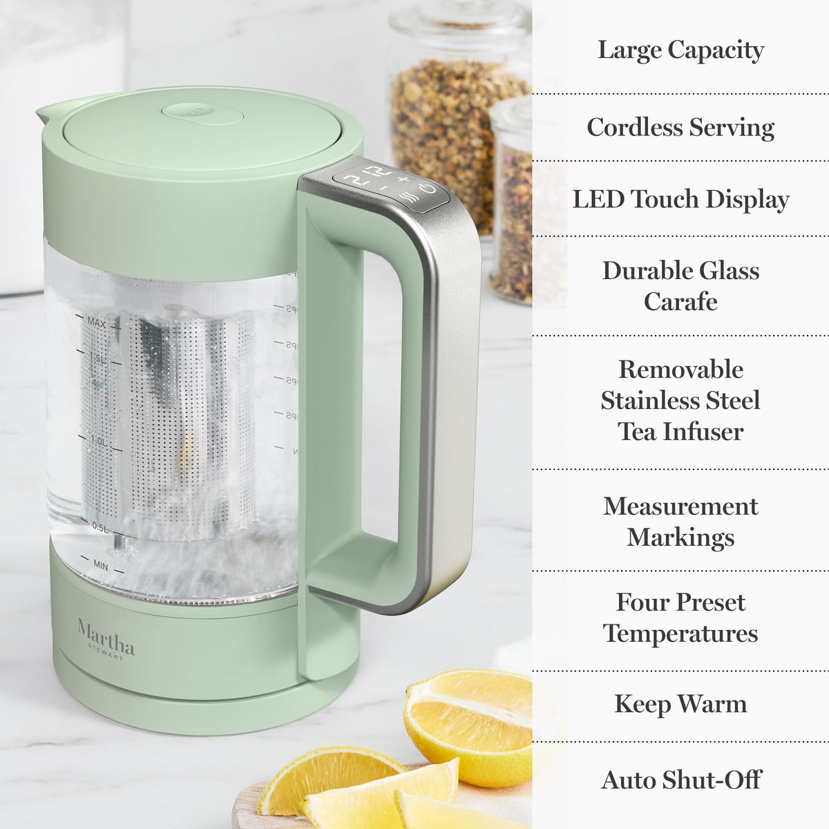 1.7L Glass Carafe Electric Kettle with Removable Tea Infuser