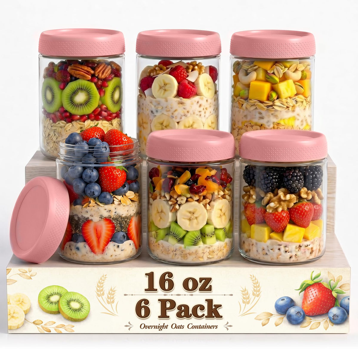16 oz Overnight Oats Containers with Lids (6 Count)