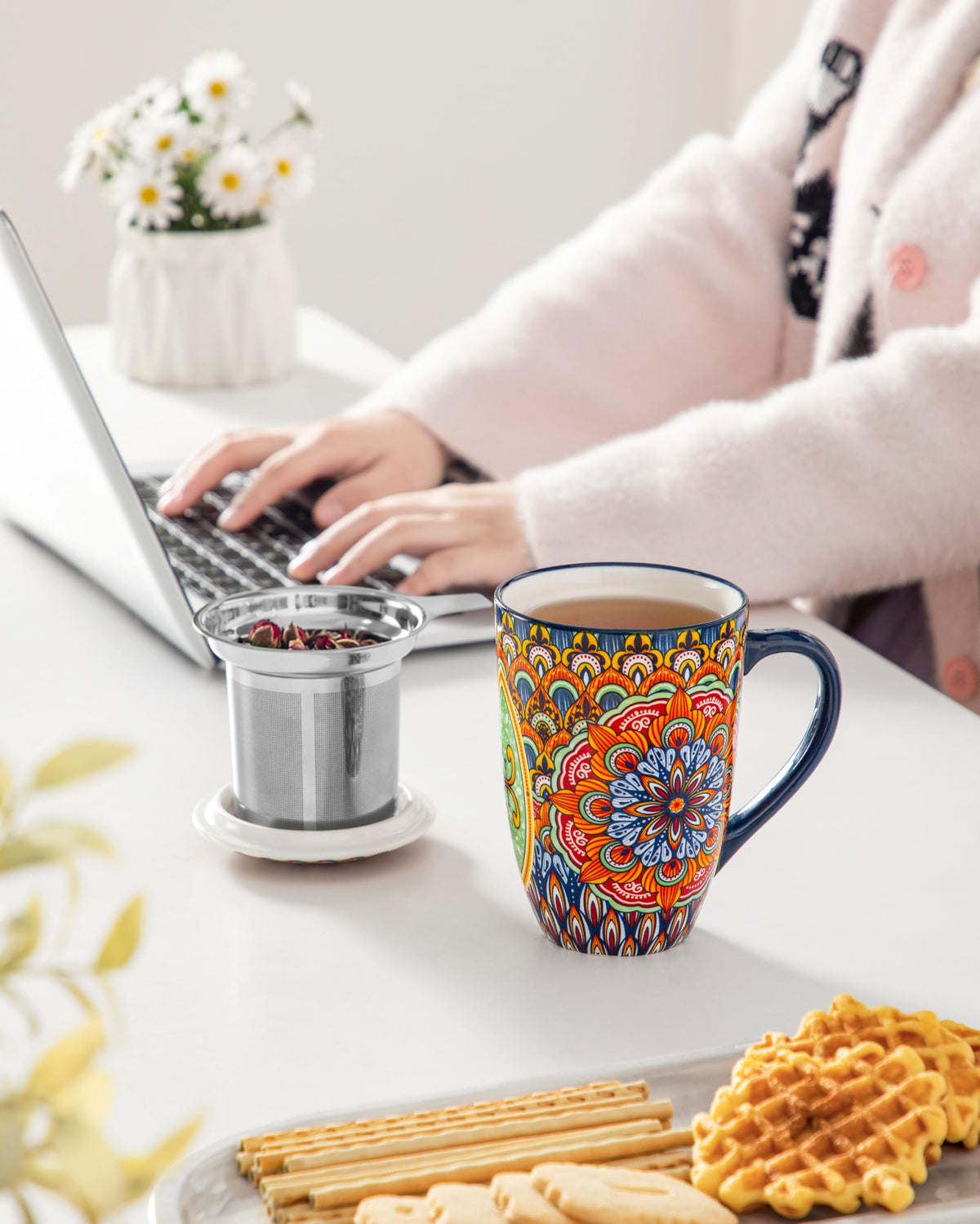 Ceramic Tea Mug with Infuser and Lid
