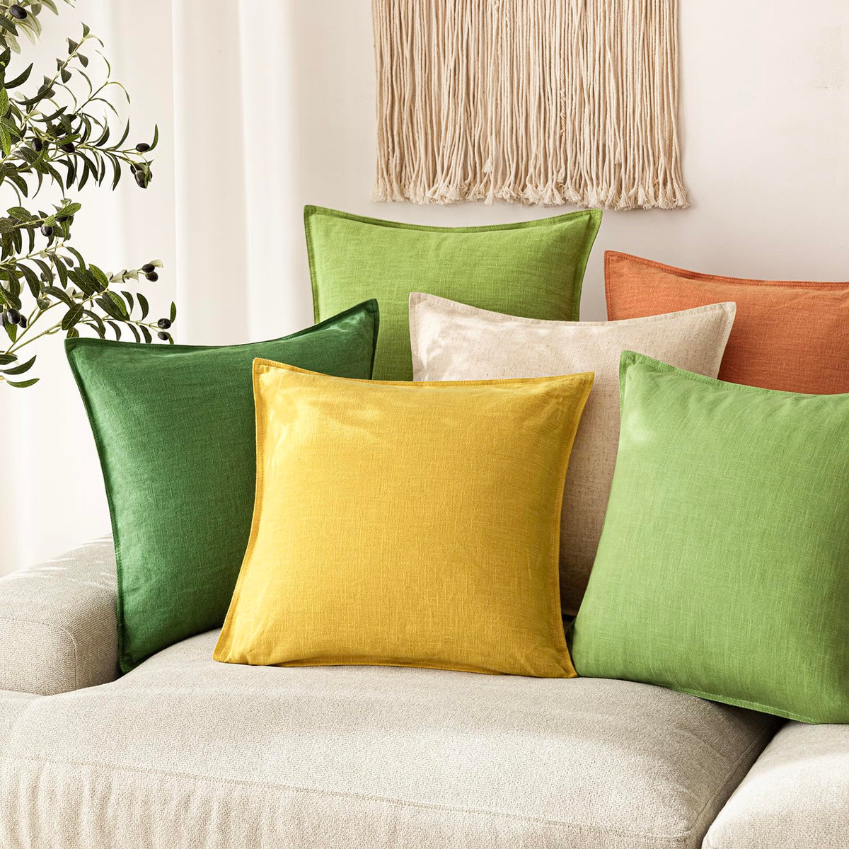Pack of 2 Decorative Linen Solid Throw Pillow Covers Soft Accent Euro Cushion Case Farmhouse Neutral Pillowcase for Chair Couch Sofa Bed Living Room Home Decor 20 x 20 Inch Ginger Yellow (2 Count)