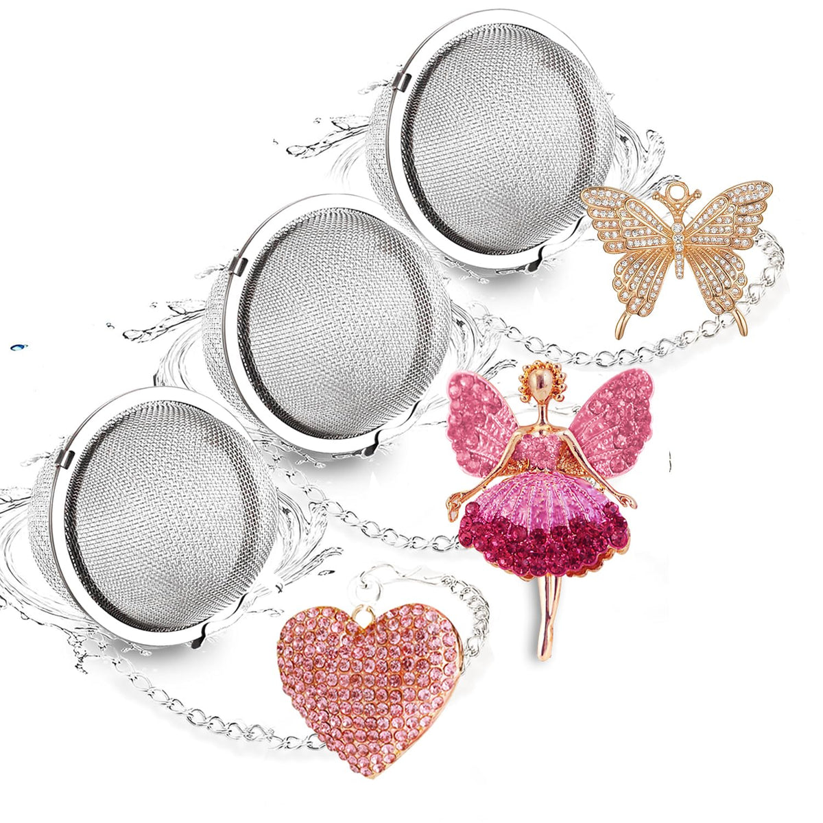 Tea Infusers for Loose Leaf Tea Steeper Tea Diffusers for Loose Tea Strainer Stainless Steel Tea Ball for Loose Tea Holder Tea Mesh Strainer Tea Filters with Pendant Fairy Butterfly