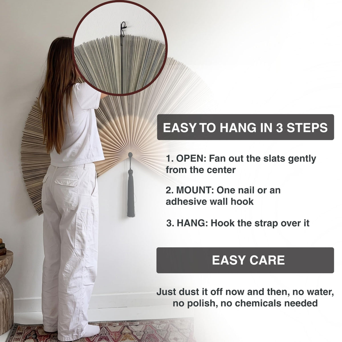 White Brown Bamboo Wall Fan