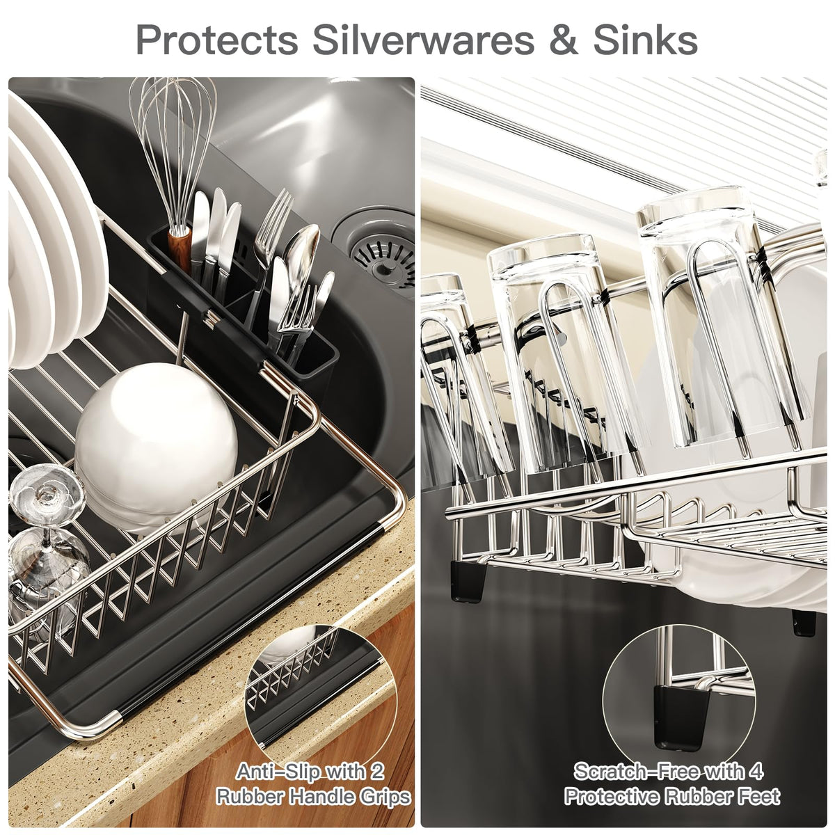 Dish Drying Rack Over The Sink with Adjustable Utensil Holder