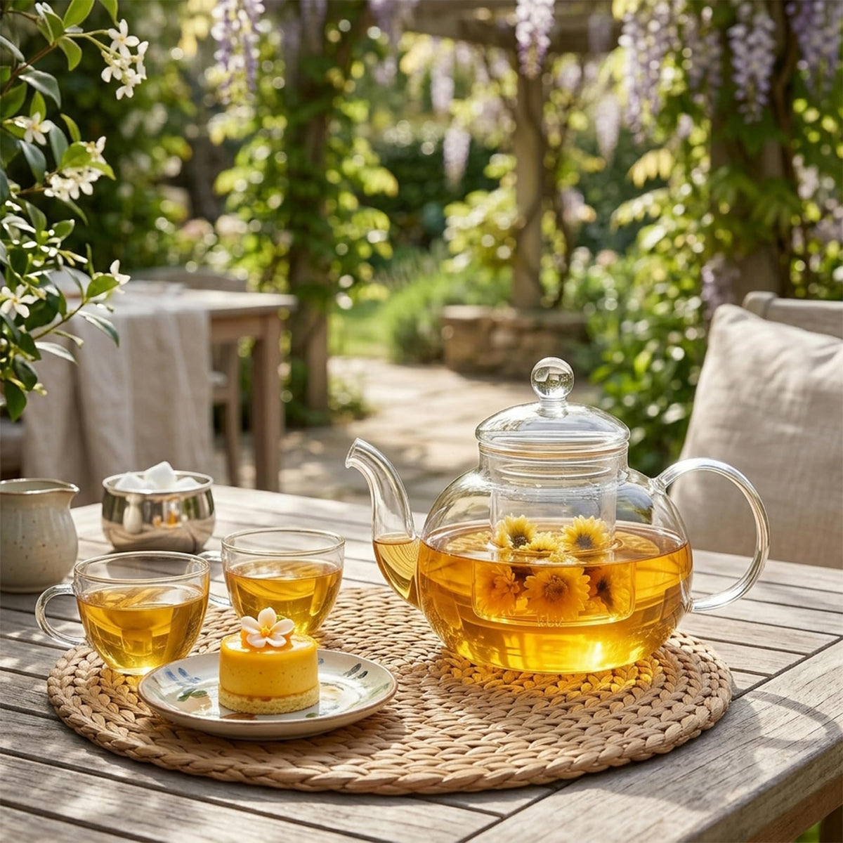 600ml (20.3oz) Borosilicate Glass Teapot with Removable Glass Infuser, Stovetop Safe Clear Tea Kettle for Blooming Tea & Loose Leaf Tea