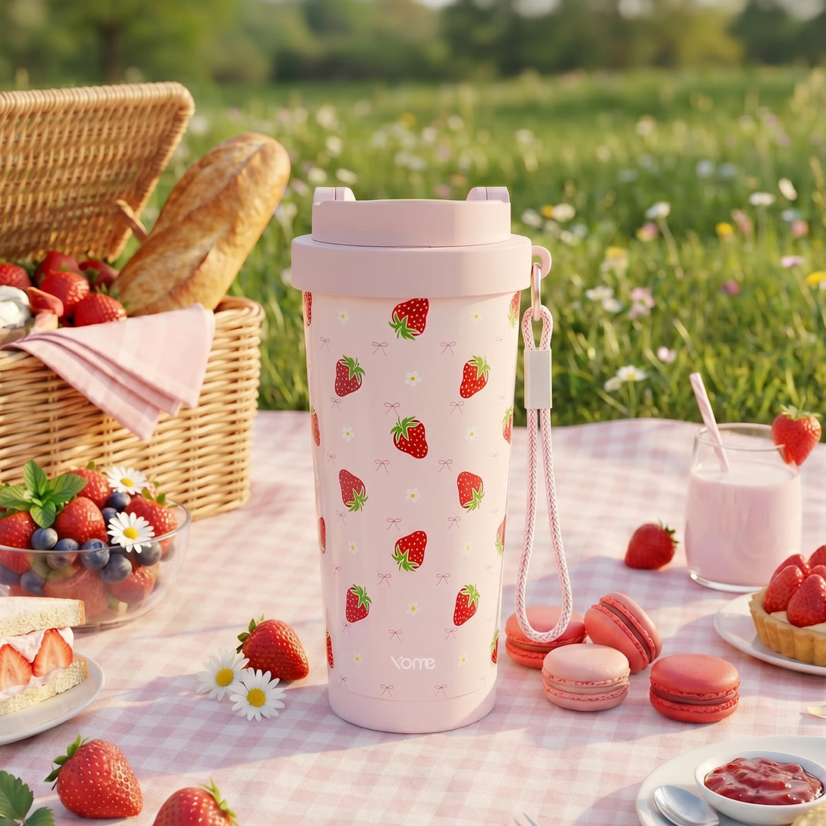 17oz Strawberry Pink Ceramic Lined Insulated Coffee Mug with Infuser for Women