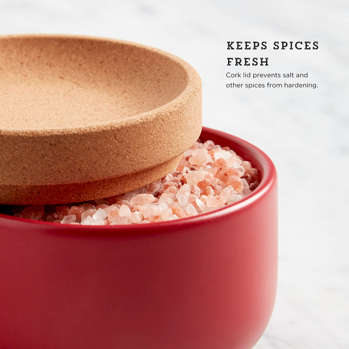 Ceramic and Cork Salt Pig with Easy Lift Lid for Easy Access