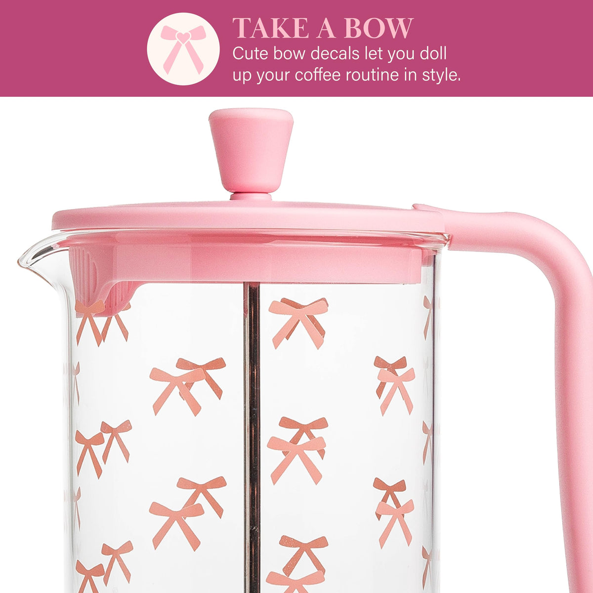 Bow Design French Press and Frother Coffee Gift Set (2 Count)